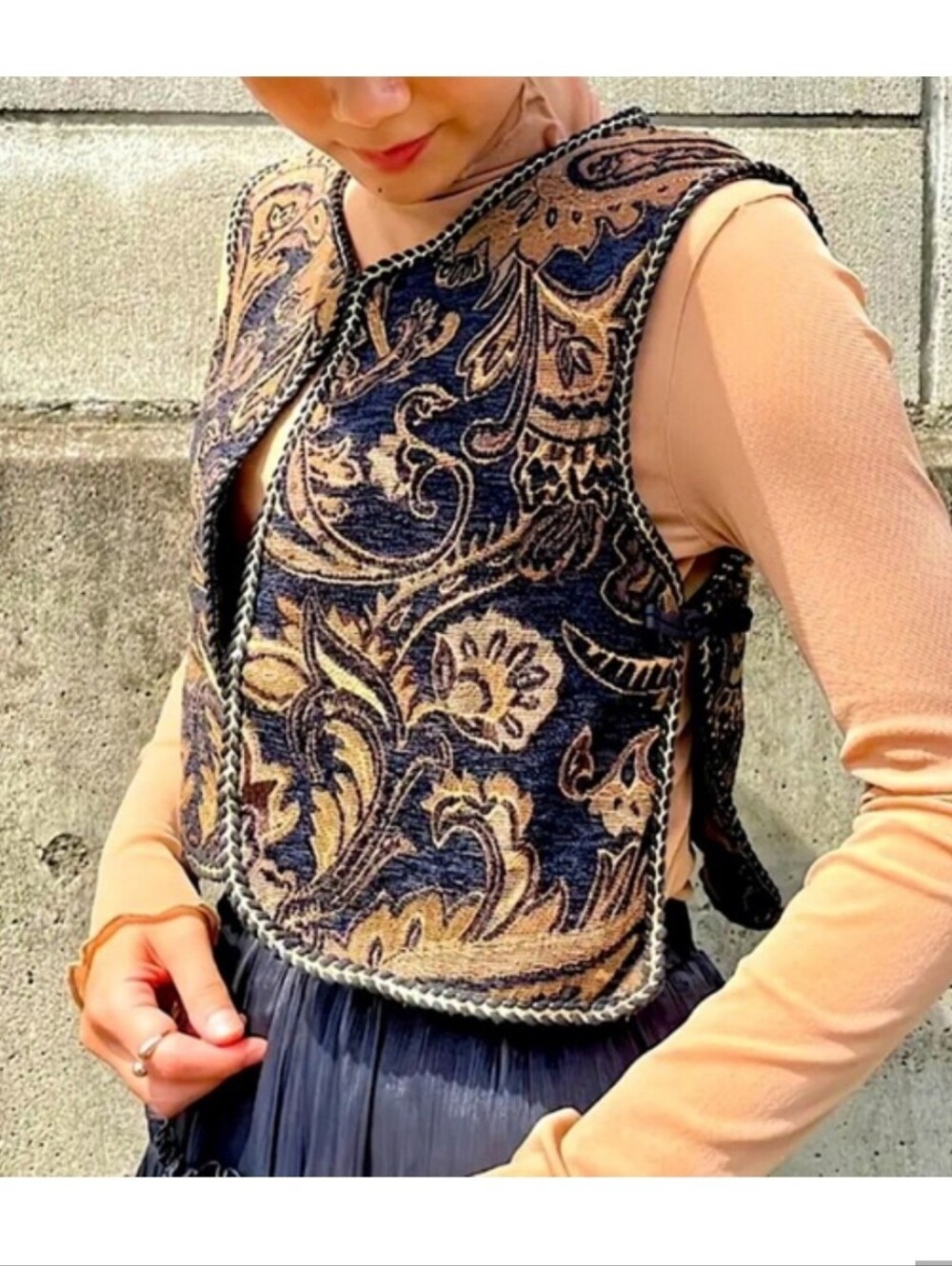 House Of Harlow 1960 Gold Trim Jacquard Vest Size All